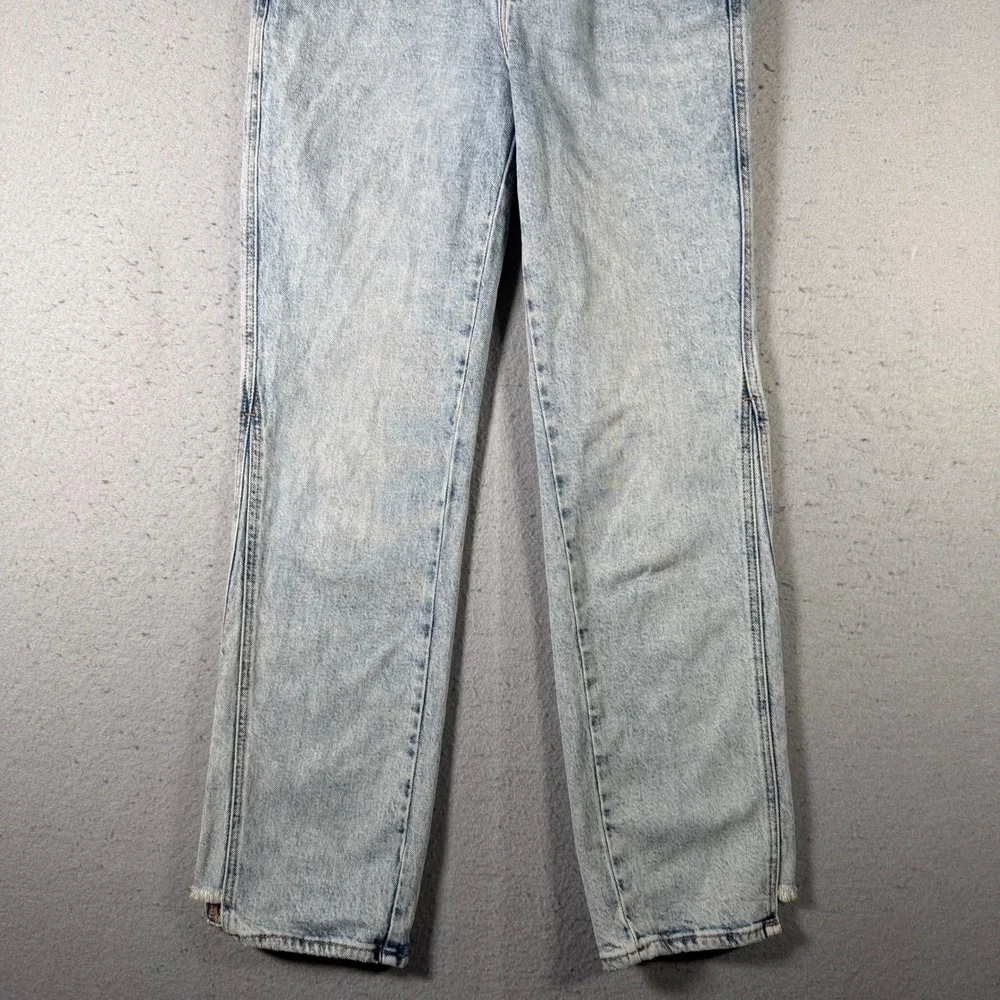 Good American Good Curve Straight Step‎ Insert Outseam Acid Wash Jeans 2/26 Blue